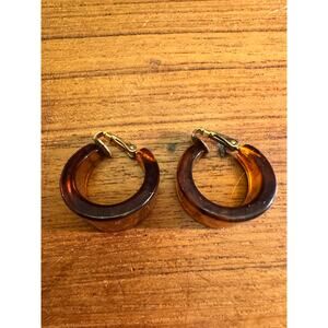 Vintage Brown Translucent Bakelite Hoop Clip On Earrings